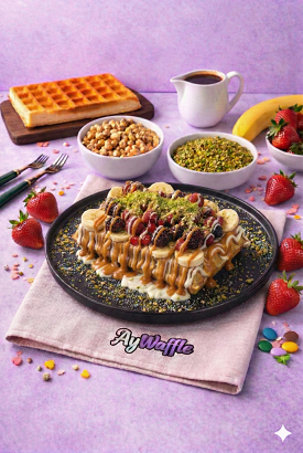 Karamelli muzlu orman meyveli waffle